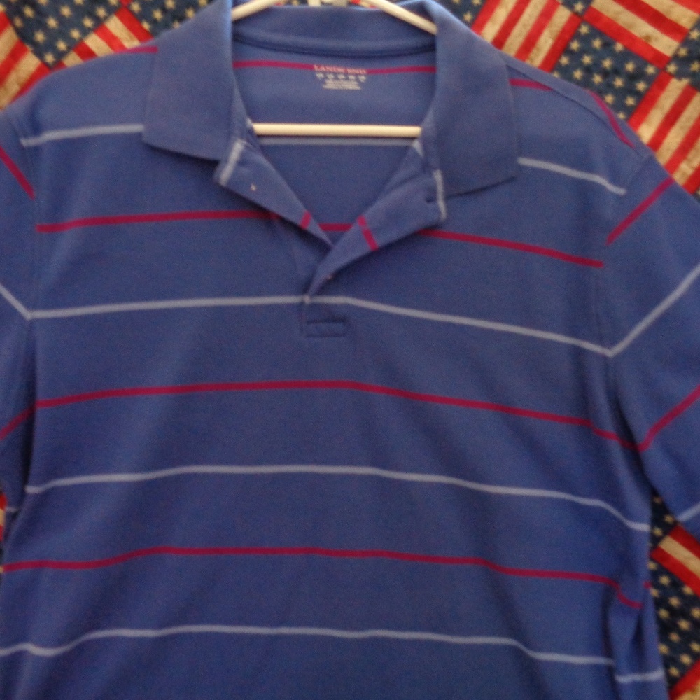 Lands End Mens Henley/Polo Size Large Blue/Stripes